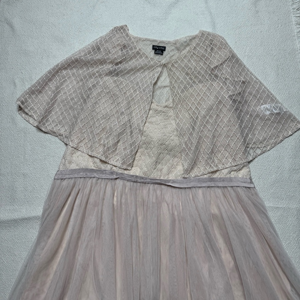 City Chic Tender Kiss Blush Pink Beaded Ballet Tutu Midi Dress w Cape 24 - Picture 4 of 9